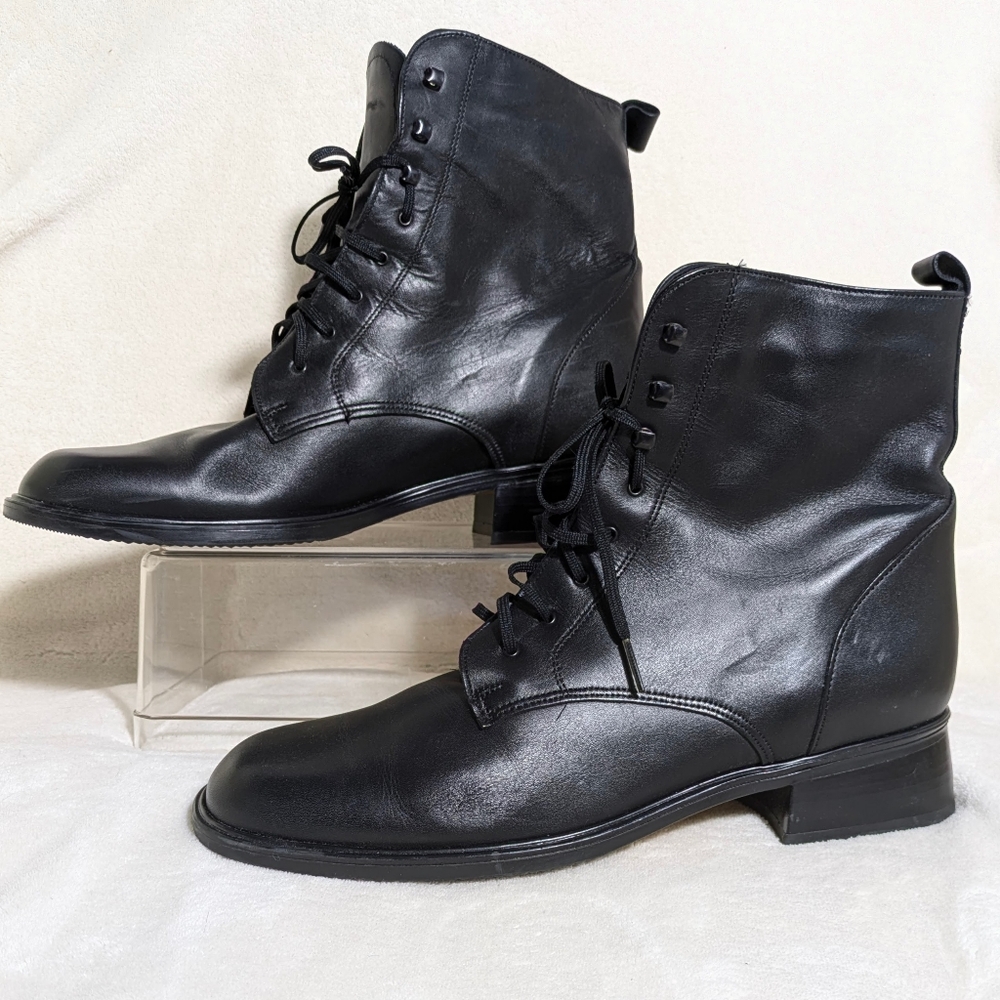 Santana Canada Black Leather Lace‎ Up Boots Women’s Size 11 EUC Moto Grunge
